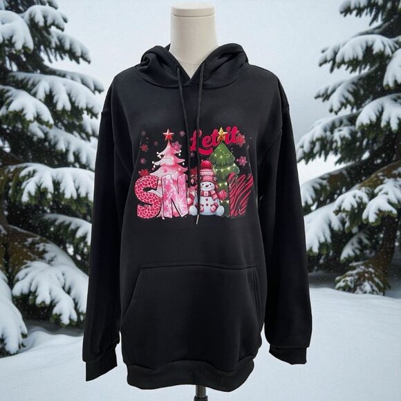 Let It Snow Hoodie XL Black Christmas Fleece Coquette Soft Girl Winter Holiday - Picture 1 of 8